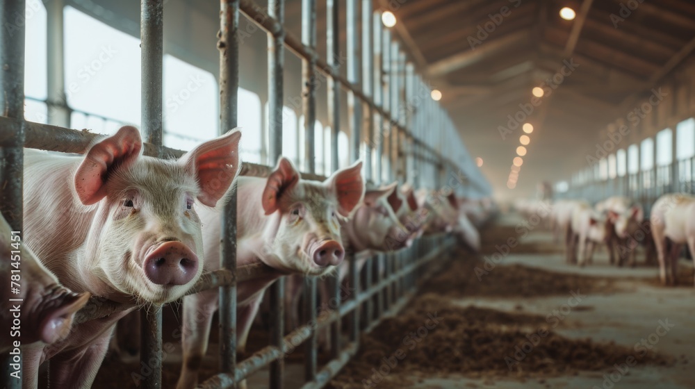 Curious Pigs in a Farm - obrazy, fototapety, plakaty 