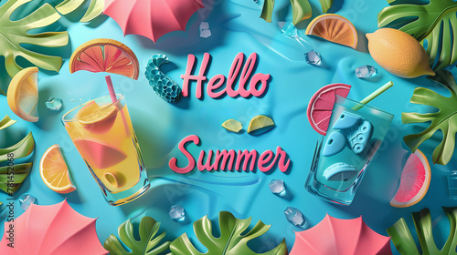 Hello Summer Concept three colors backgroung