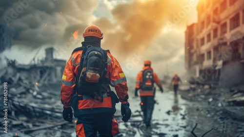 Wallpaper Mural Firefighters Advancing Through Aftermath of Urban Blaze at Sunset Torontodigital.ca