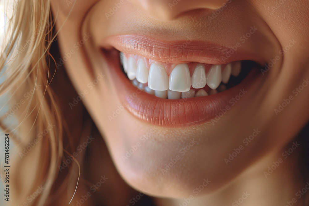 A woman with a big smile showing her teeth. The teeth are white and clean. The woman's smile is bright and happy A woman with a big smile showing her teeth. The teeth are white and clean. The woman's smile is bright and happy