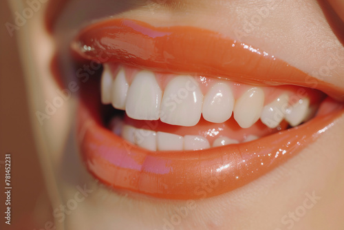 A woman with a big smile showing her teeth. The teeth are white and clean. The woman's smile is bright and happy