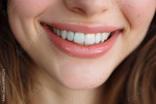 A woman with a big smile showing her teeth. The teeth are white and clean. The woman s smile is bright and happy