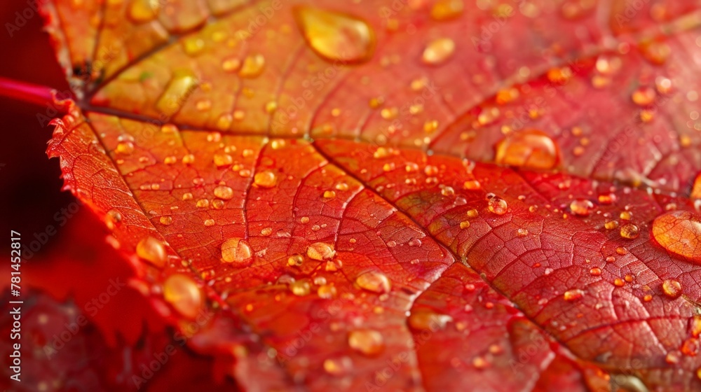 Fototapeta premium Leaf with Water Droplets Close Up