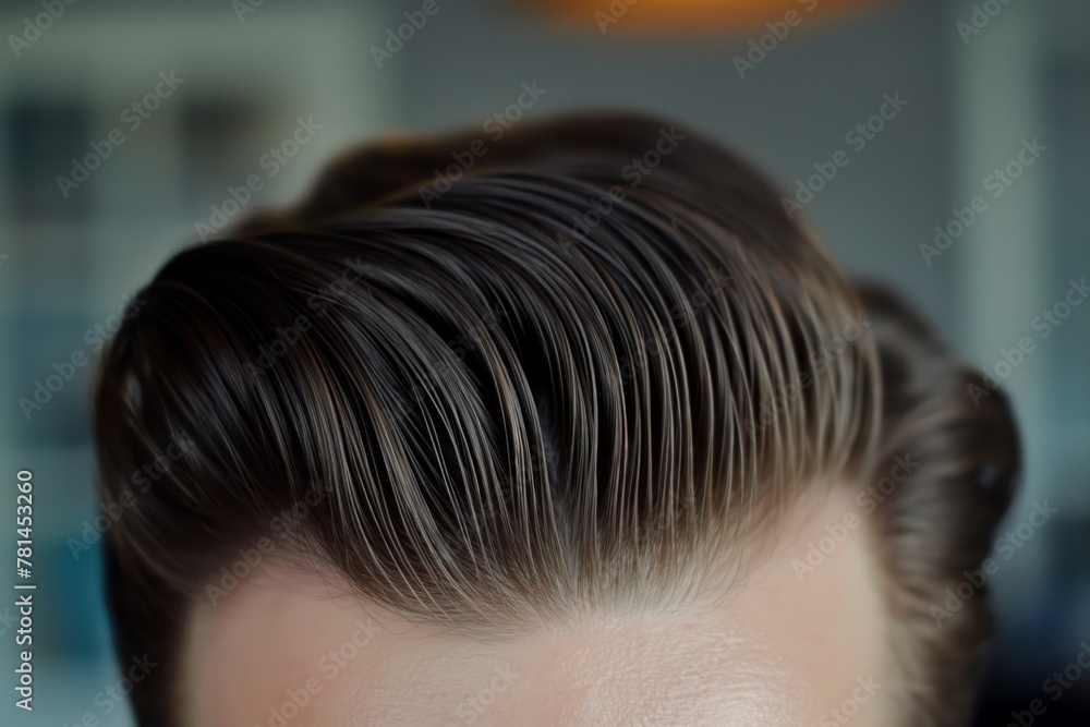 Fototapeta premium Detailed photo capturing the texture and style of a man's slicked-back hairdo