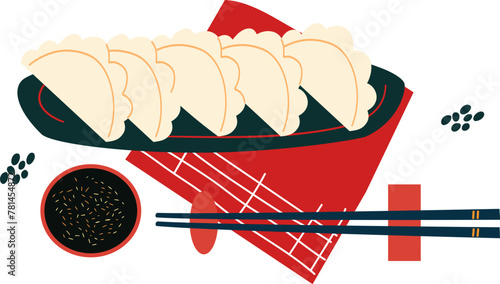 Illustration of  dumplings. asian meal. Japanese and chinese food.