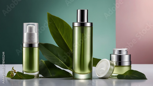 Generative ai illustration with blank space for text beauty product bottle jar container, for him for her advertising