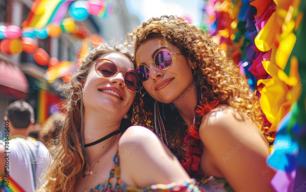Two Women Happy Rainbow Colors LGBTQ+ Pride Celebration
