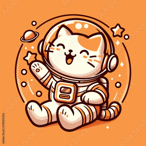 Vibrant Orange Spacewalk with Astronaut Cat