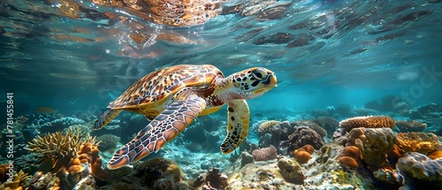 Marine Turtle: Symphony of the Sea's Fragile Dance. Concept Ocean Conservation, Marine Biodiversity, Turtle Behavior, Ecosystem Protection, Environmental Awareness © Ян Заболотний