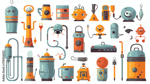 Illustration of various objects on white 2d flat ca