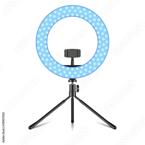 Realistic LED selfie makeup ring light with phone holder. 