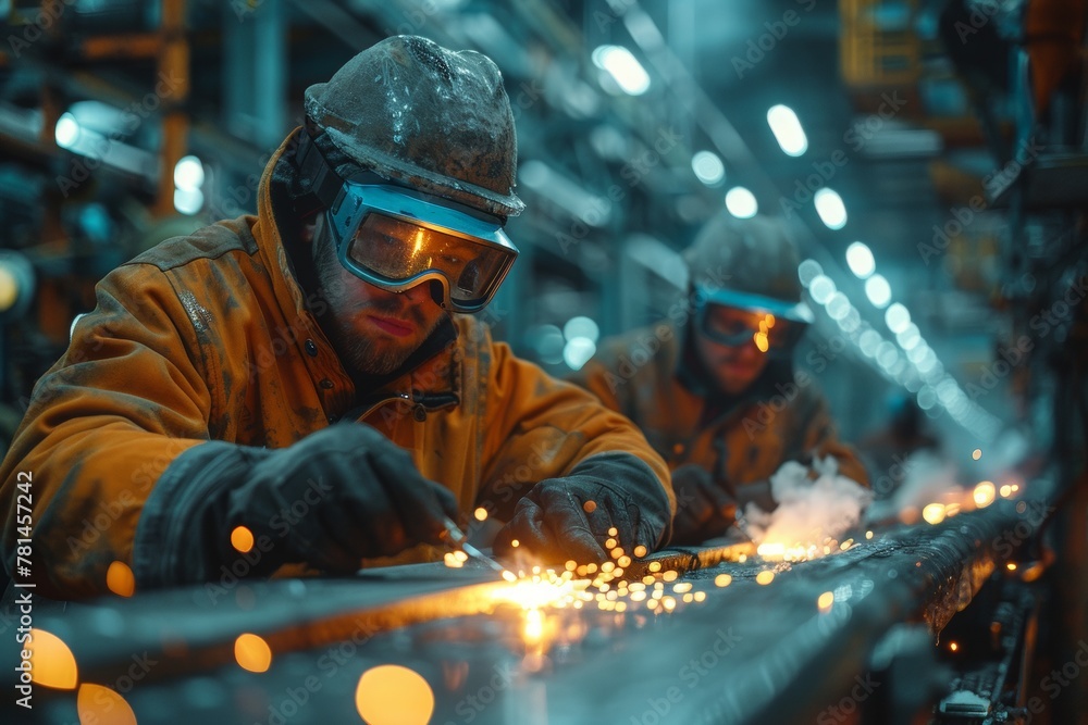 Heavy industry plant, modern equipment, gears, engineers and workers Heavy industry plant, modern equipment, gears, engineers and workers