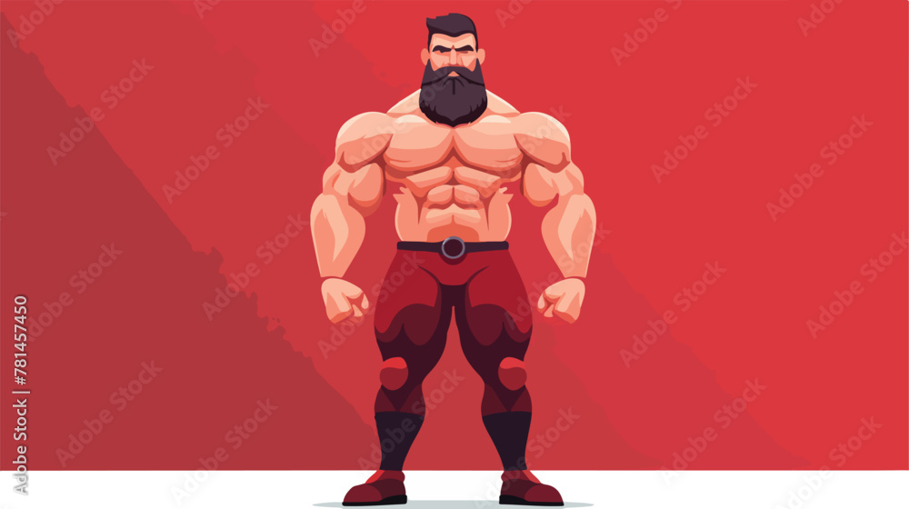 Illustration the body builder in red pants. 2d flat