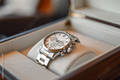 Elegant watch in luxurious display case