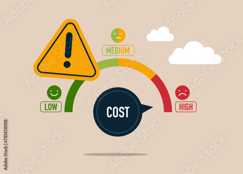 Increase cost dial to a maximum. Cost Increase and no efficiency concept. Flat vector illustration