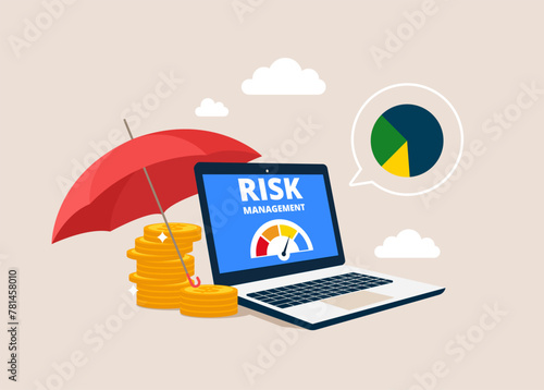 Risk management and assessment online. Business and investment concept. Flat vector illustration