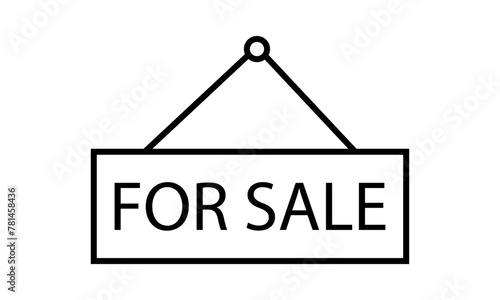 Icono negro de cartel en venta en fondo blanco.