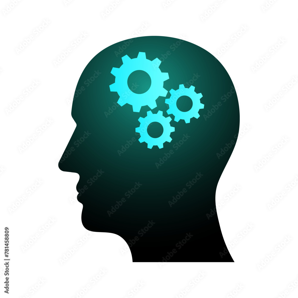 Human Head with Gear or Cogwheels. Brainstorm, Creativity and Thinking Idea Concept. Vector Illustration. Human Head with Gear or Cogwheels. Brainstorm, Creativity and Thinking Idea Concept. Vector Illustration.
