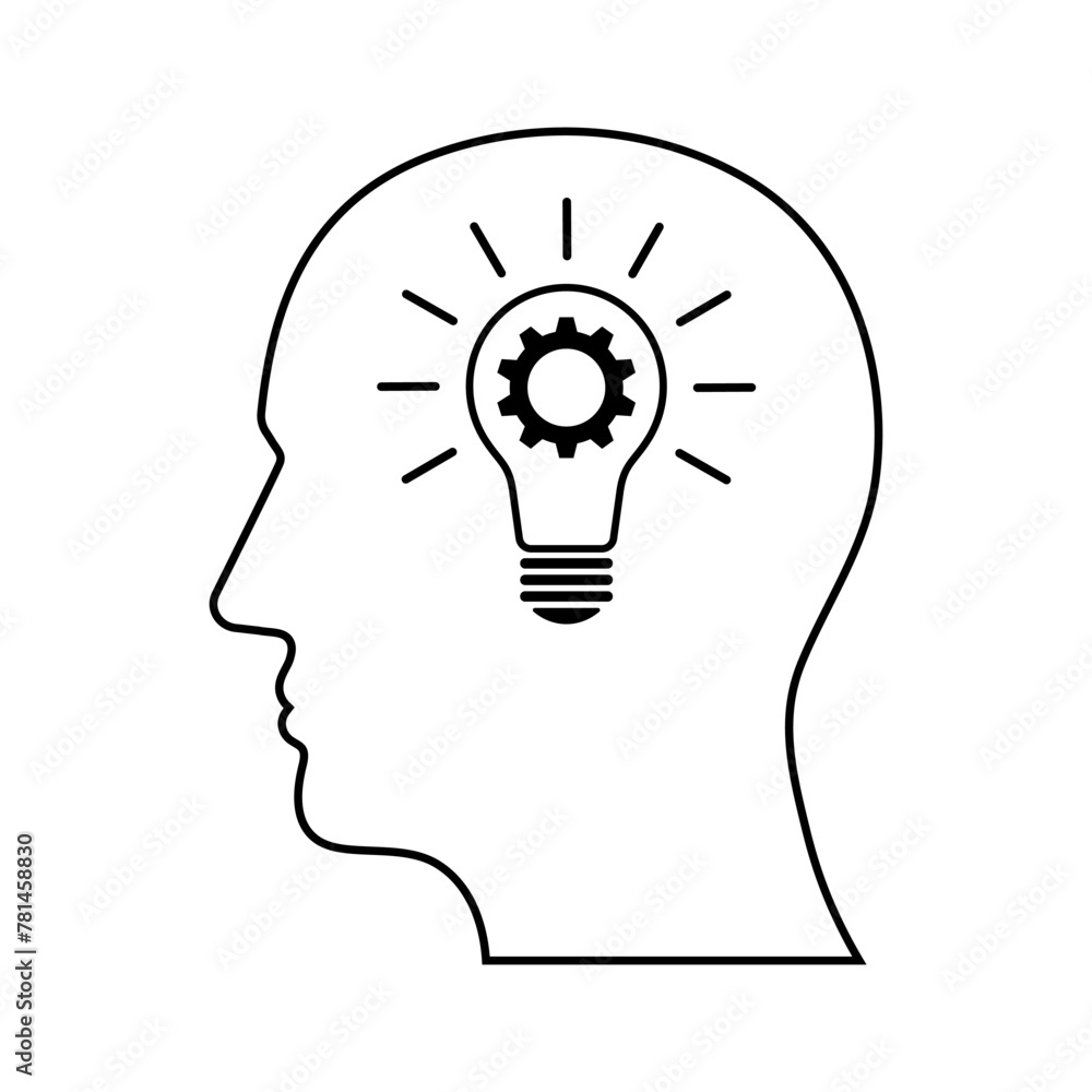 Human Head with Lightbulb. Brainstorm, Creativity and Thinking Idea Concept. Vector Illustration. Human Head with Lightbulb. Brainstorm, Creativity and Thinking Idea Concept. Vector Illustration.