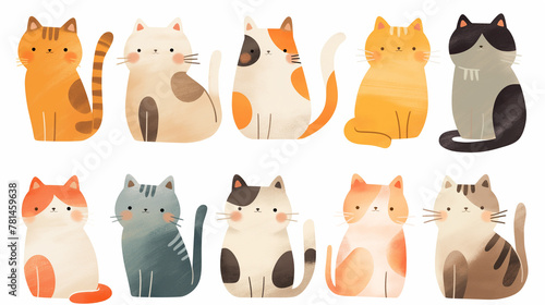 Conjunto de gatos isolado no fundo branco photo