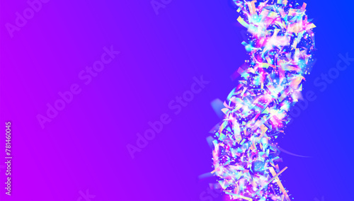 Neon Tinsel. Hologram Sparkle. Holographic Paper. Disco Birthday Illustration. Laser Texture. Cristal Ribbon. Blue Happy Glitter. Digital Poster. Purple Neon Tinsel