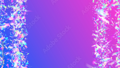 Fototapeta Naklejka Na Ścianę i Meble -  Carnival Burst. Abstract Flag. Festive Background. Unicorn Paper. Celebrate Confetti. Pink Retro Ribbon. Happy Template. Glare Holographic Illustration. Blue Carnival Burst