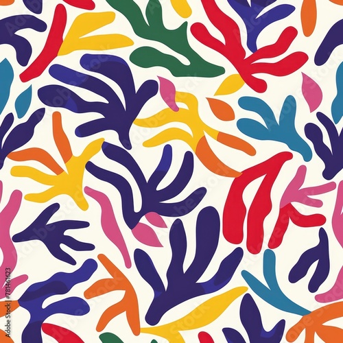 Seamless Matisse artist inspired style pattern, bright colors, beautiful art