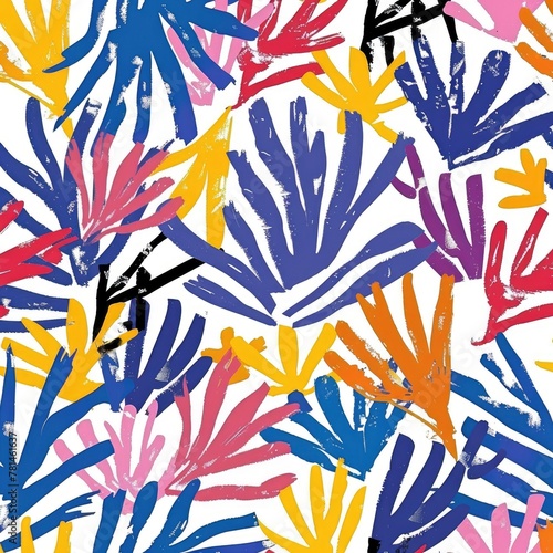 Seamless Matisse artist inspired style pattern, bright colors, beautiful art