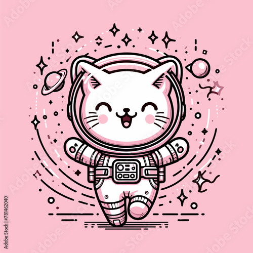 Celestial Explorer Astronaut Cat in Pink Tone