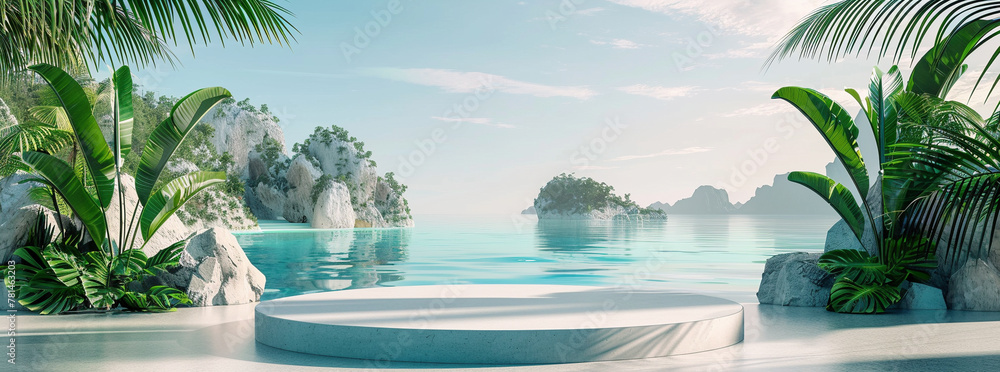 3D Render of a Tropical Paradise with Calm Blue Water