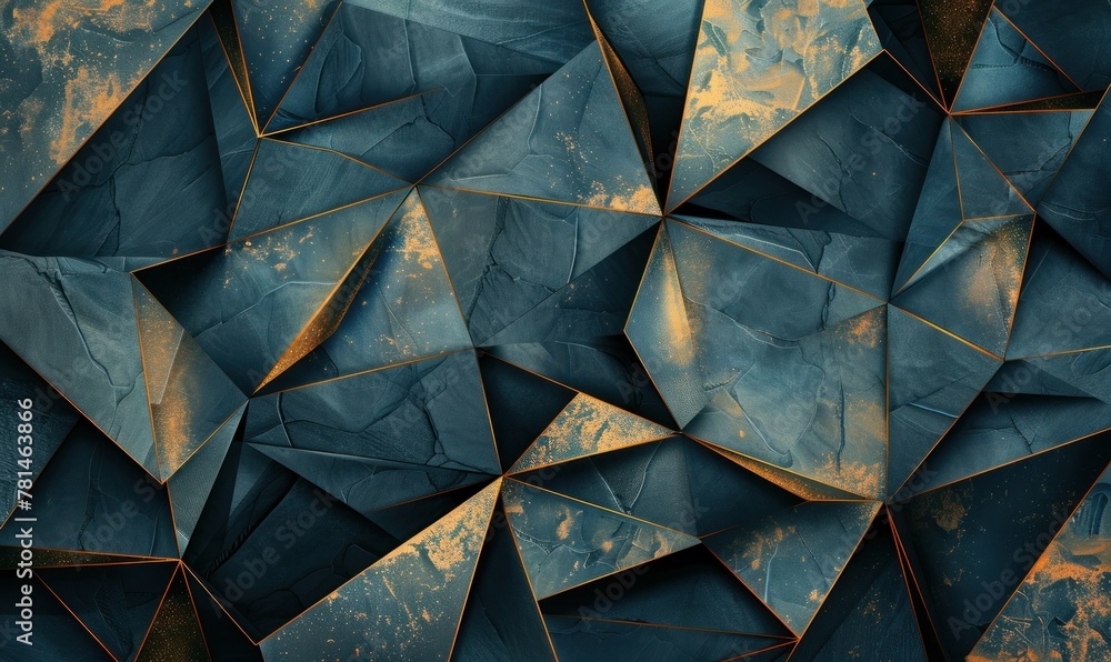 Dark blue abstract polygonal background with golden lines. Geometric abstract background with triangles. 3d rendering effect Dark blue abstract polygonal background with golden lines. Geometric abstract background with triangles. 3d rendering effect