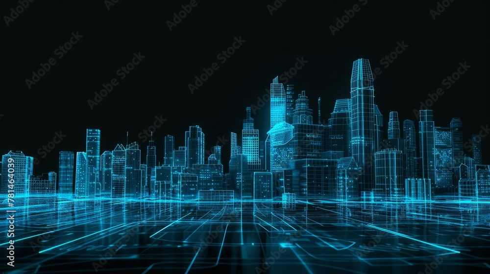 3D holographic projection Blue Technology digital city