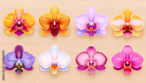 assorted colored orchid emojis