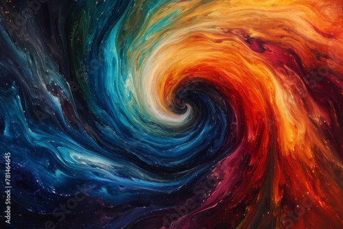 A vibrant painting depicting a swirling mix of vivid colors, with stars shining in the backdrop, A swirl of colors embodying the scene of star formation, AI Generated