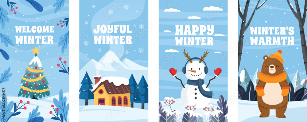 Flat instagram stories collection for winter season celebration