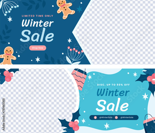 Flat horizontal sale banner template for winter season celebration