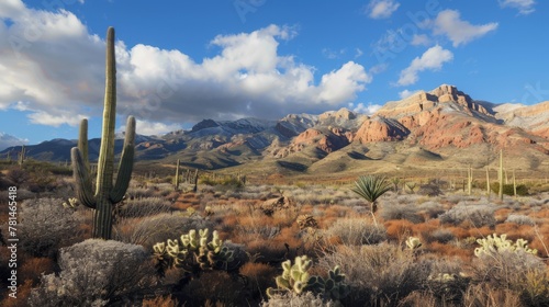 Saguaro Cactus Stands Tall Against Mountainous Desert Backdrop at Dusk