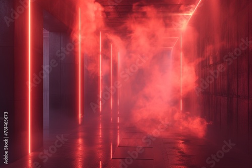 Indoor Room with red lights and smoke created with Technology © abstract Art