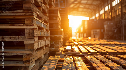 Golden Sunlight Shining Through Industrial Warehouse