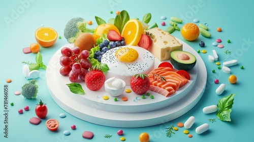 Health and Wellness  A 3D vector infographic showcasing the importance of proper nutrition