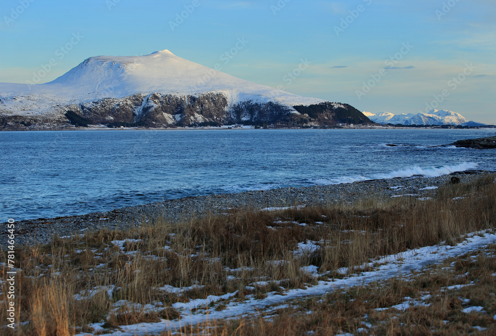 View at the mountains at Vigra island, Norway.
