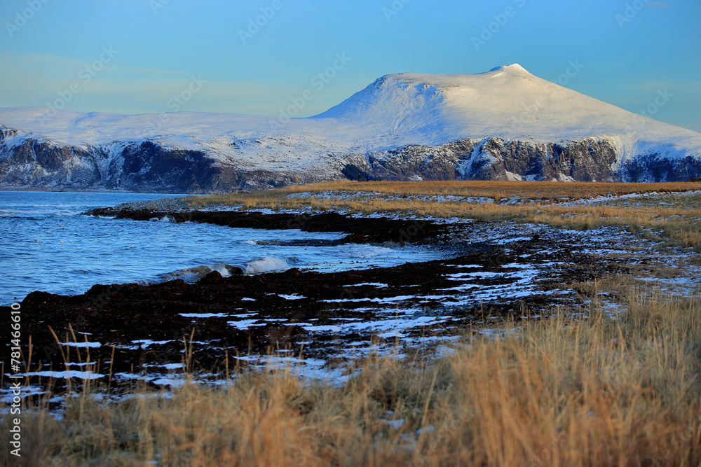 View at the mountains at Vigra island, Norway.
