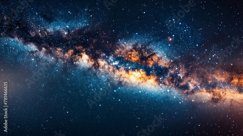 The Milky Way is a beautiful and vast galaxy filled with stars and dust. The blue and orange colors of the stars create a sense of wonder and awe. The image captures the vastness of the universe