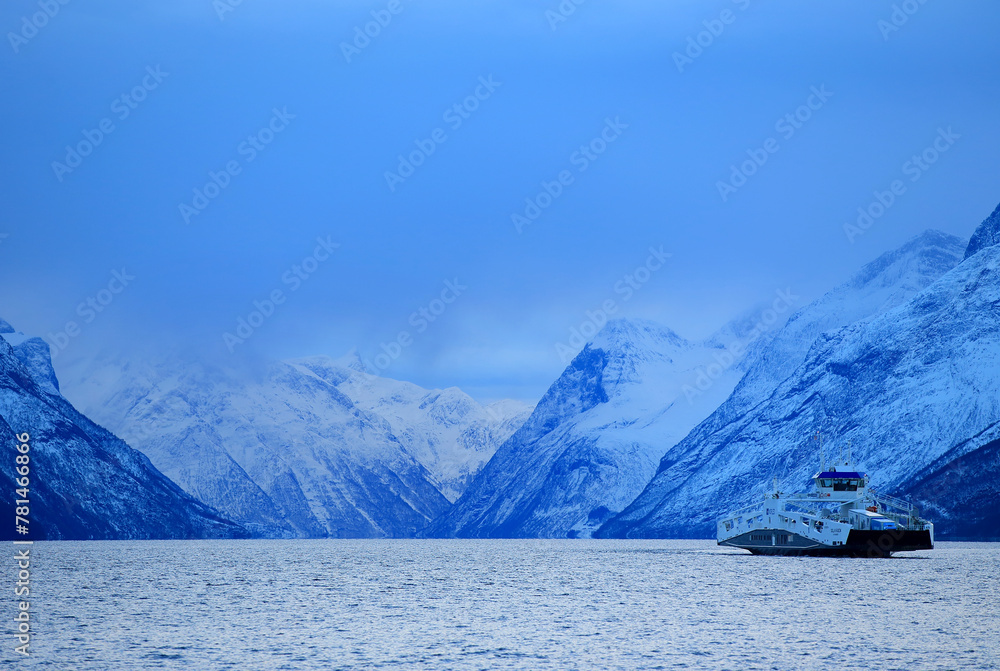 View at the Hjorundfjorden from the Sula island, Norway.
