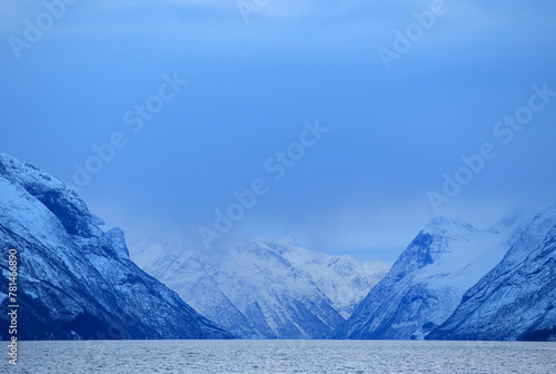 View at the Hjorundfjorden from the Sula island, Norway. photo