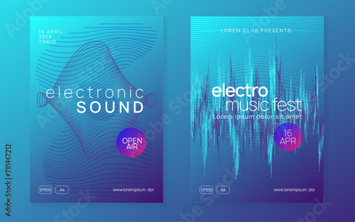 Dance Set. Violet Night Club Magazine. Blue Fest Flyer. Electro Vector. Discotheque Background. Electronic Disco Invitation. Dj Trance Element. Green Dance Set