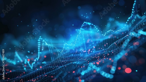 Futuristic digital blue glowing business stock market background. AI generated