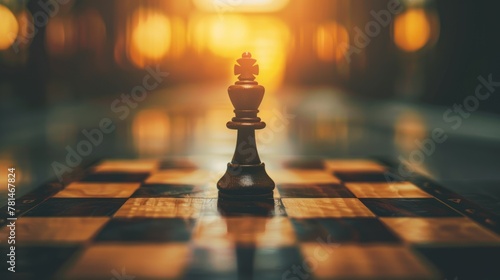 Business winning strategy concept with a king chess piece dominate on chessboard. AI generated photo
