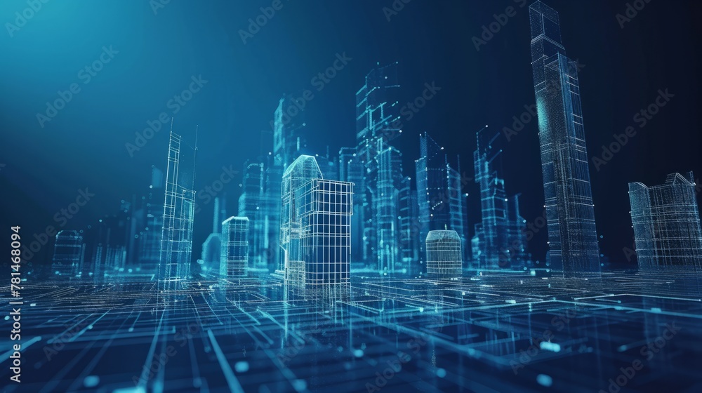 Obraz premium 3D holographic projection Blue Technology digital city