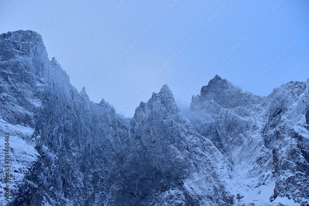 Trollveggen mountains in winter (Norway).